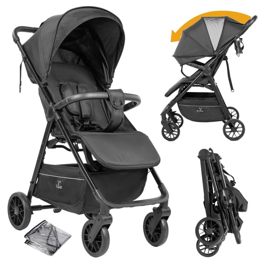 Lightweight Travel Stroller with Sturdy Aluminium Frame, Black