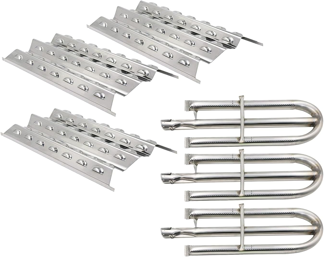 Shengyongh SS90191 Heat platess and 10911 (3-Pack) Replacement Parts for Perfect Flame 3019L, 3019LNG Gas Grill Models Stainless Steel Replacement Grill Parts SS Burner SS Heat Plate Repair Kit