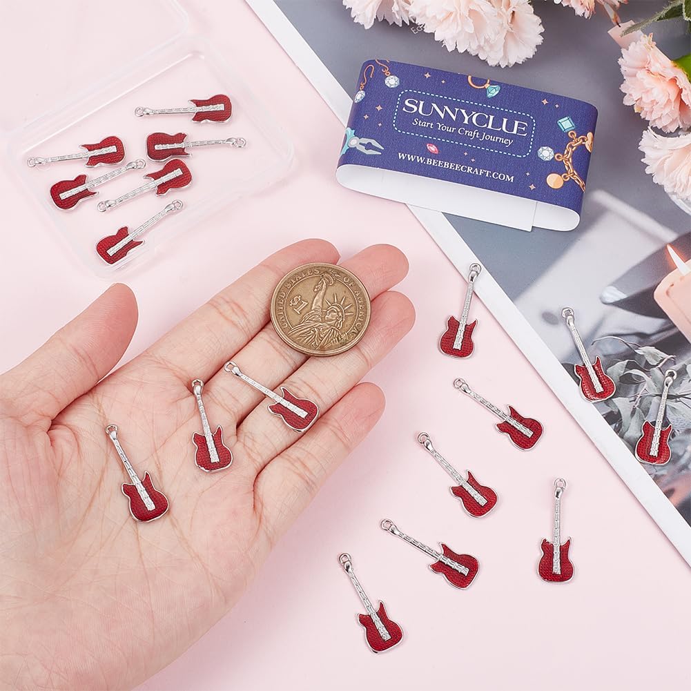 SUNNYCLUE 1 BOX 20PCS Guitar Charms Bulk Music Instruments Charms Alloy Silver Red Enamel Metal Mini Cute Musical Elements Charm for Jewelry Making Charms Earrings Necklace Bracelets Diy Crafts - Image 3