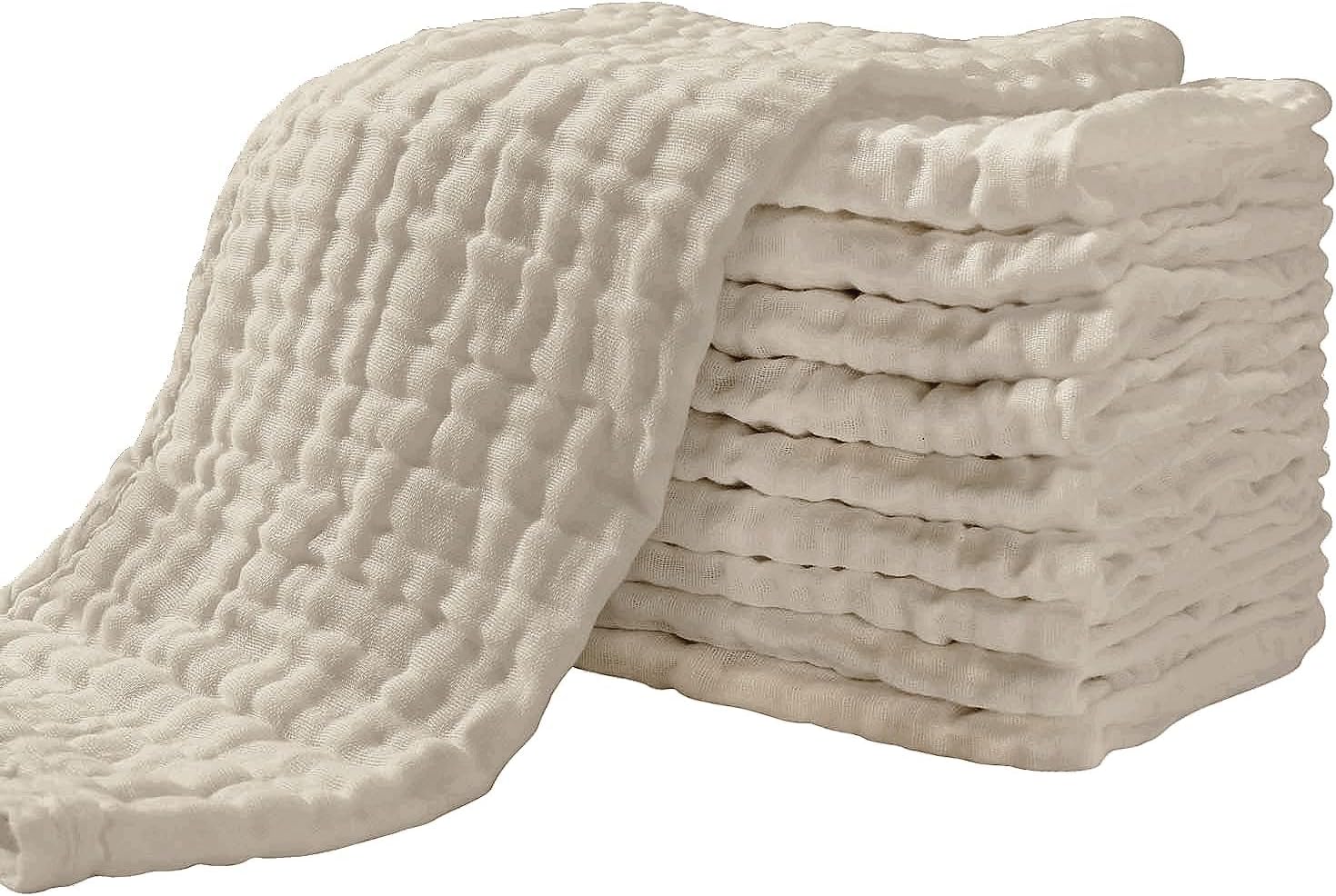 Yoofoss Baby Muslin Squares 10 Pack - 4 Layer Super Soft and Absorbent Face Cloths, 100% Cotton, 30x50cm, Apricot