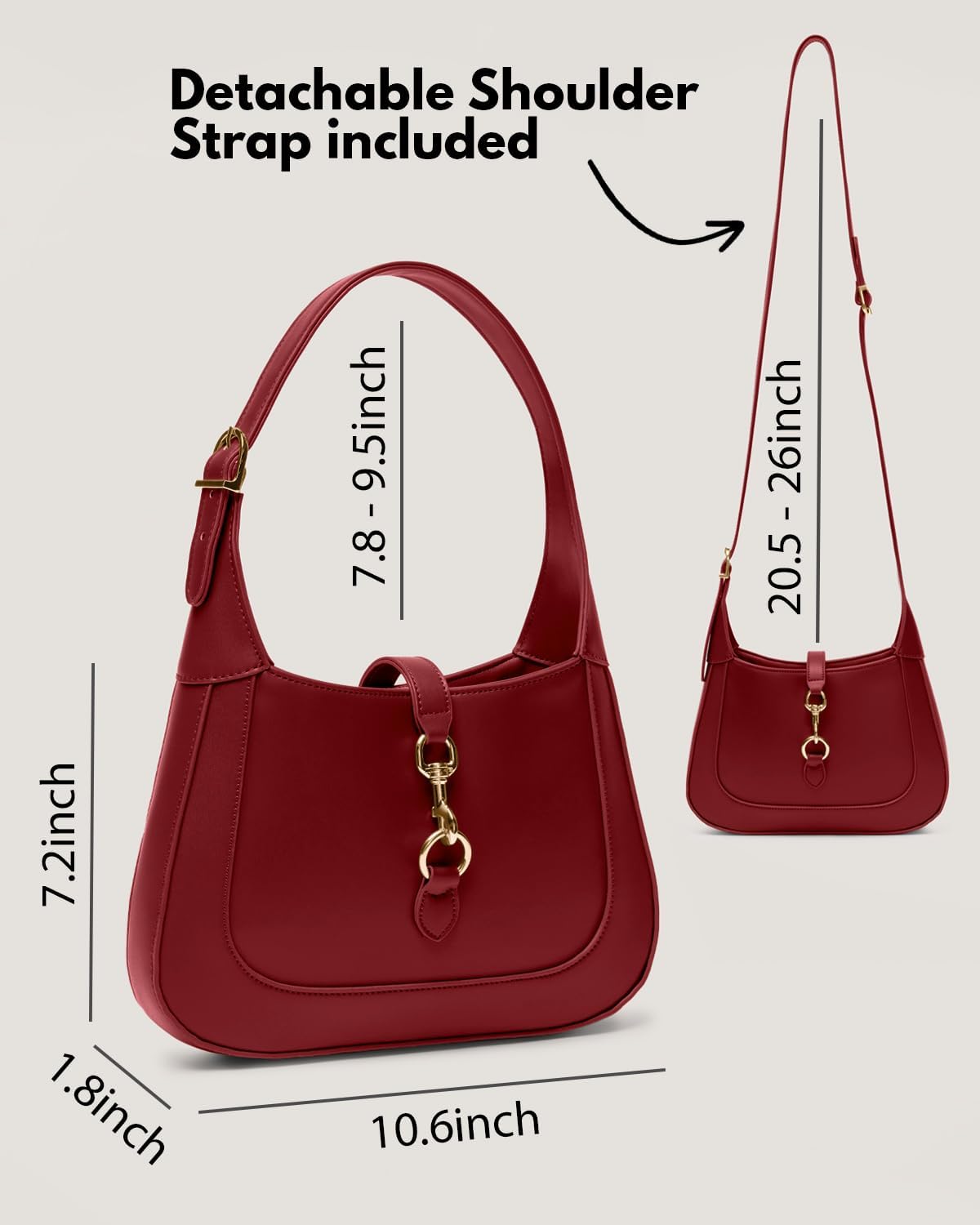 Shoulder Bag for Women - Small Shoulder Purses - Top Handle Structured Handbags - Adjustable Strap Vegan Leather - Image 5