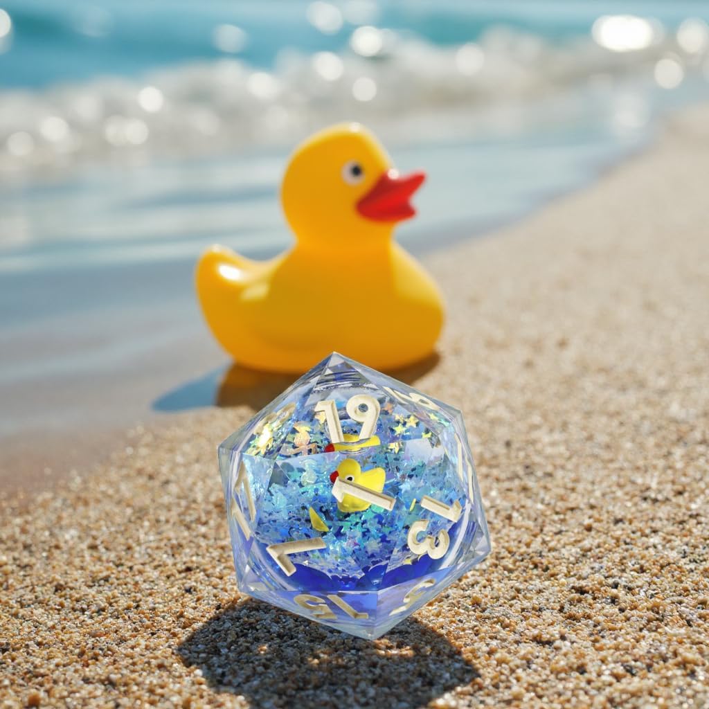 Mini Planet Handmade DND Sharp Edge 50mm Chonk D20 TTRPG Liquid Core Polyhedral Resin RPG Dice Aqua Duck