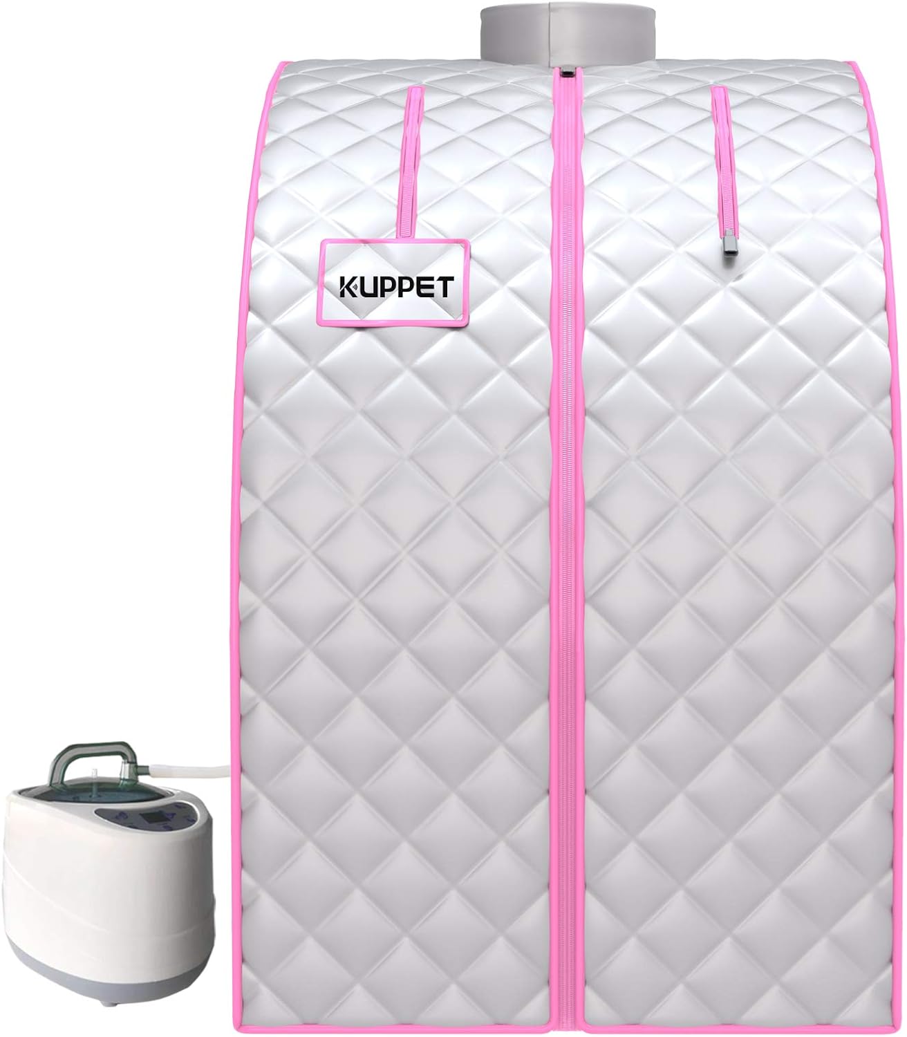 KUPPET Portable Folding Steam Sauna-2L One Person Home Sauna Spa for Full Body Slimming Loss Weight w/Chair, Remote Control, Steam Pot, Foot Rest, Mat (Silver)