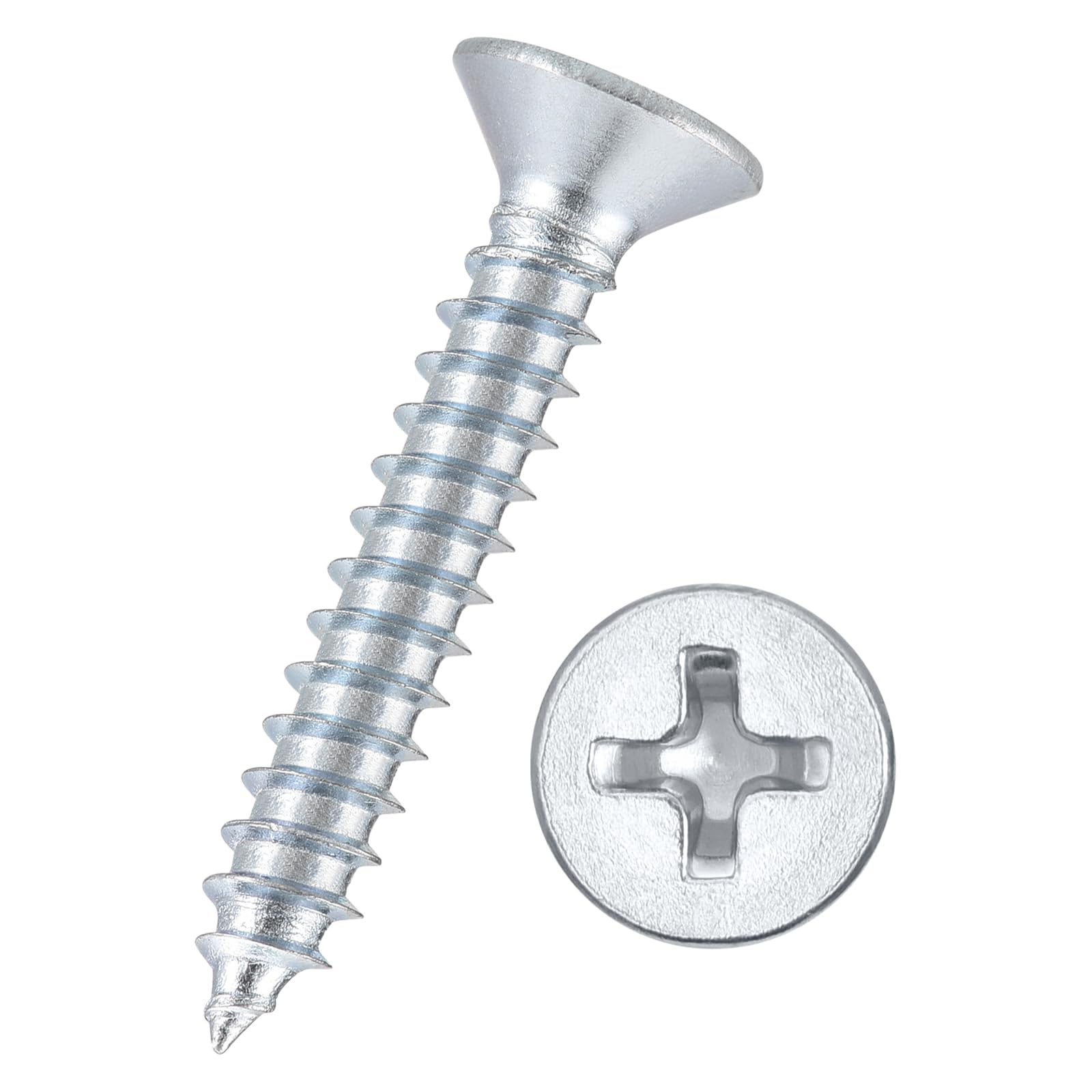 Kozelo 244pcs Phillips Flat Head Wood Screws - [#8x1"] Carbon Steel Countersunk Self Tapping Screws for Furniture Assembly, Interior Trim, Outdoor Construction, Bluish-white — image 1