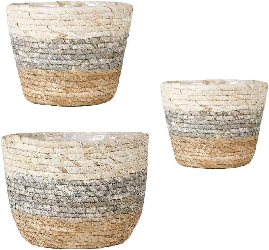 GANAZONO Straw Woven Plant Pot Rattan Basket Flower Pot Basket Handmade Flowerpot for Indoor Decor