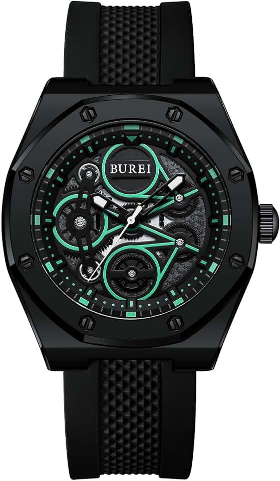 BUREI Watches Fashion Geometric Design Quartz Wristwatch Men Silicone Waterproof Sport Casual Classic Fashion Men Watch Gift for Men
