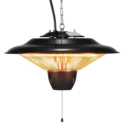 VEVOR Hanging Patio Heater, 1500W Electric Space Infrared Heater, IP34 Protection with 23.6 inch Pull Cord & Adjustable Chain, for Porch,Patio,Dining Room,Studio Outdoor/Indoor