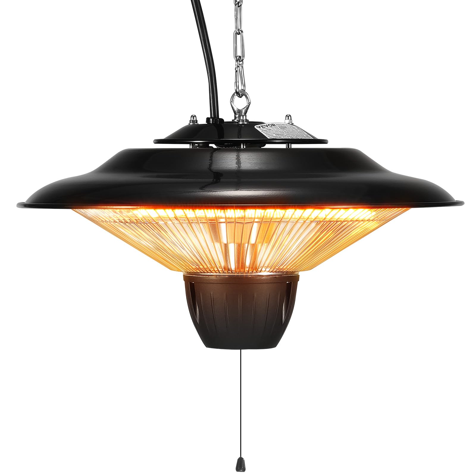 VEVOR Hanging Patio Heater, 1500W Outdoor/Indoor Electric Space Infrared Heater, IP34 Protection Ceiling Heater with 23.6 inch Pull Cord & 20 inch Adjustable Chain, for Porch,Patio,Dining Room,Studio