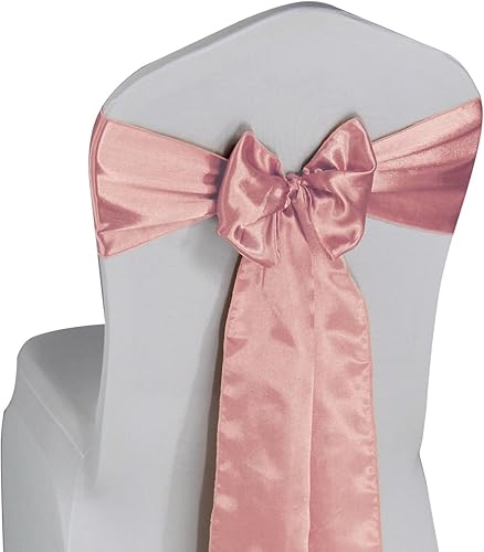 WELMATCH Lazos de satén rosa rubor para silla, 50 unidades, lazos para sillas de decoración de banquetes de boda, fiesta, evento (rosa rubor, 50)