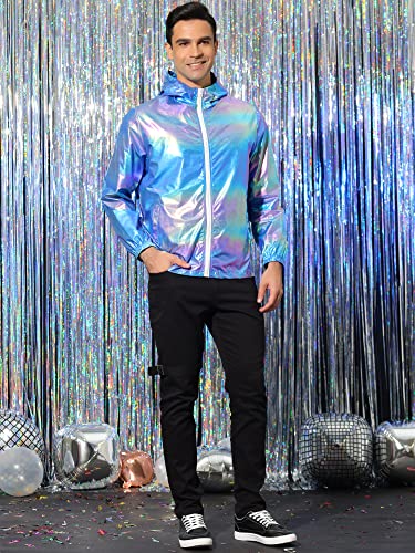 Lars Amadeus Men's Metallic Jacket Lightweight Zip Up Holographic Shiny Hooded Jackets4
