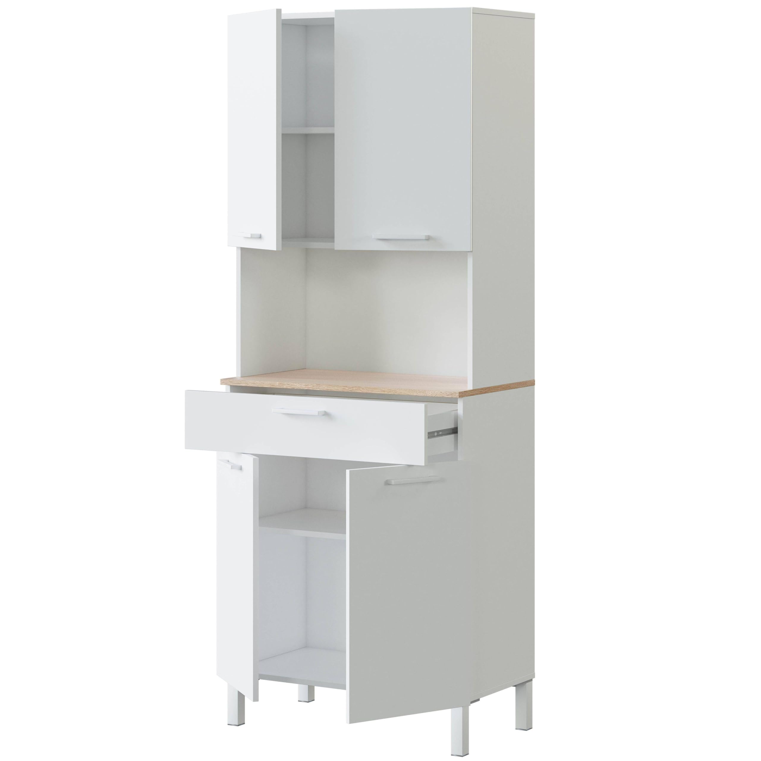 Habitdesign Mueble Auxiliar Cocina 4 Puertas + 1 Cajón, Modelo Kira, Acabado Blanco Artik y Roble Canadian, Medidas: 186 cm (Alto) x 72 cm (Ancho) x 40 cm (Fondo)