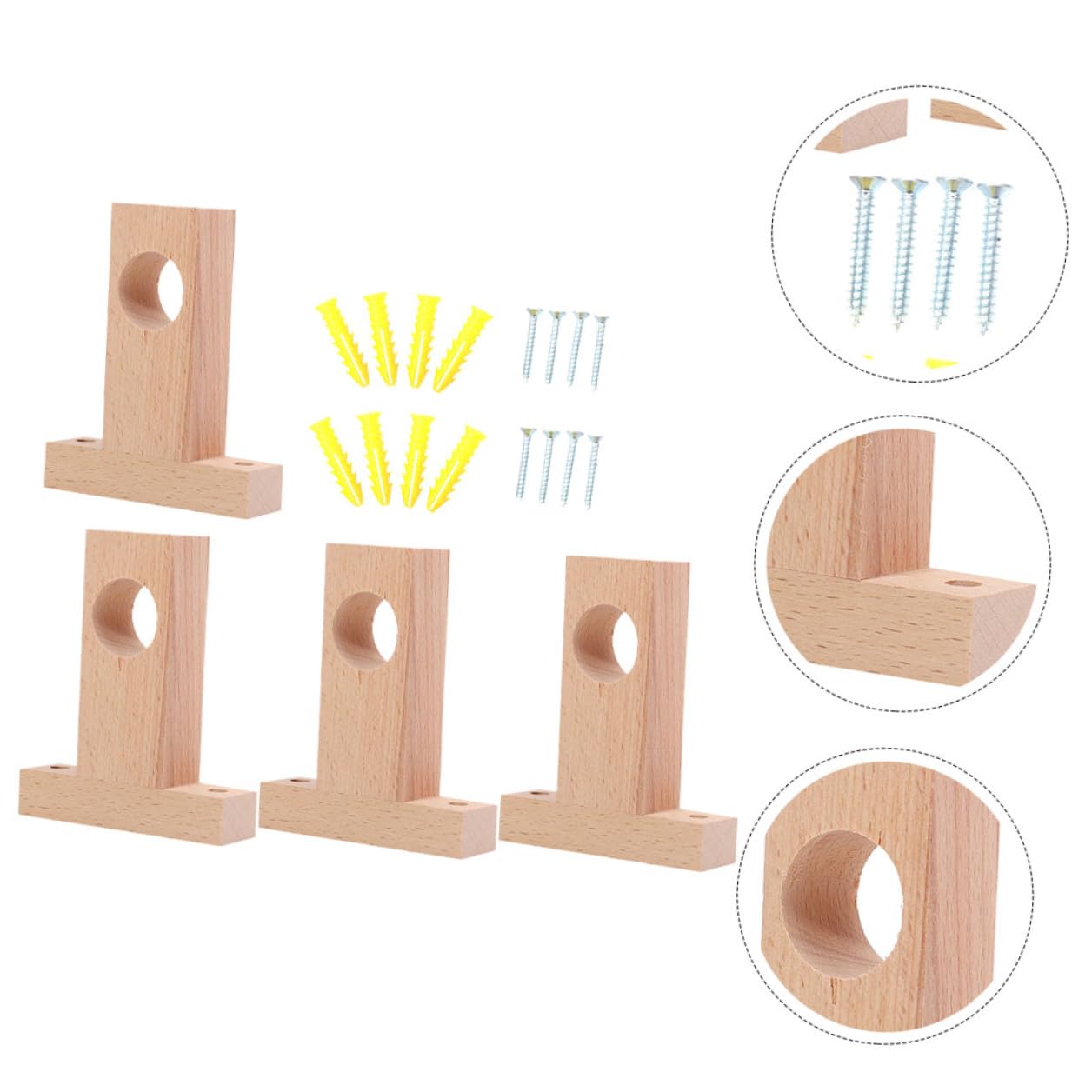 Supporti per Bastone Tende in Legno 4 Pezzi Robusti Beige