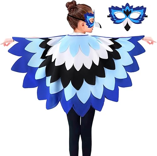iROLEWIN Disfraz de pájaro de plumas para niños, alas de águila y máscara de pájaro, disfraz para niños pequeños, juego escolar, diversión voladora,