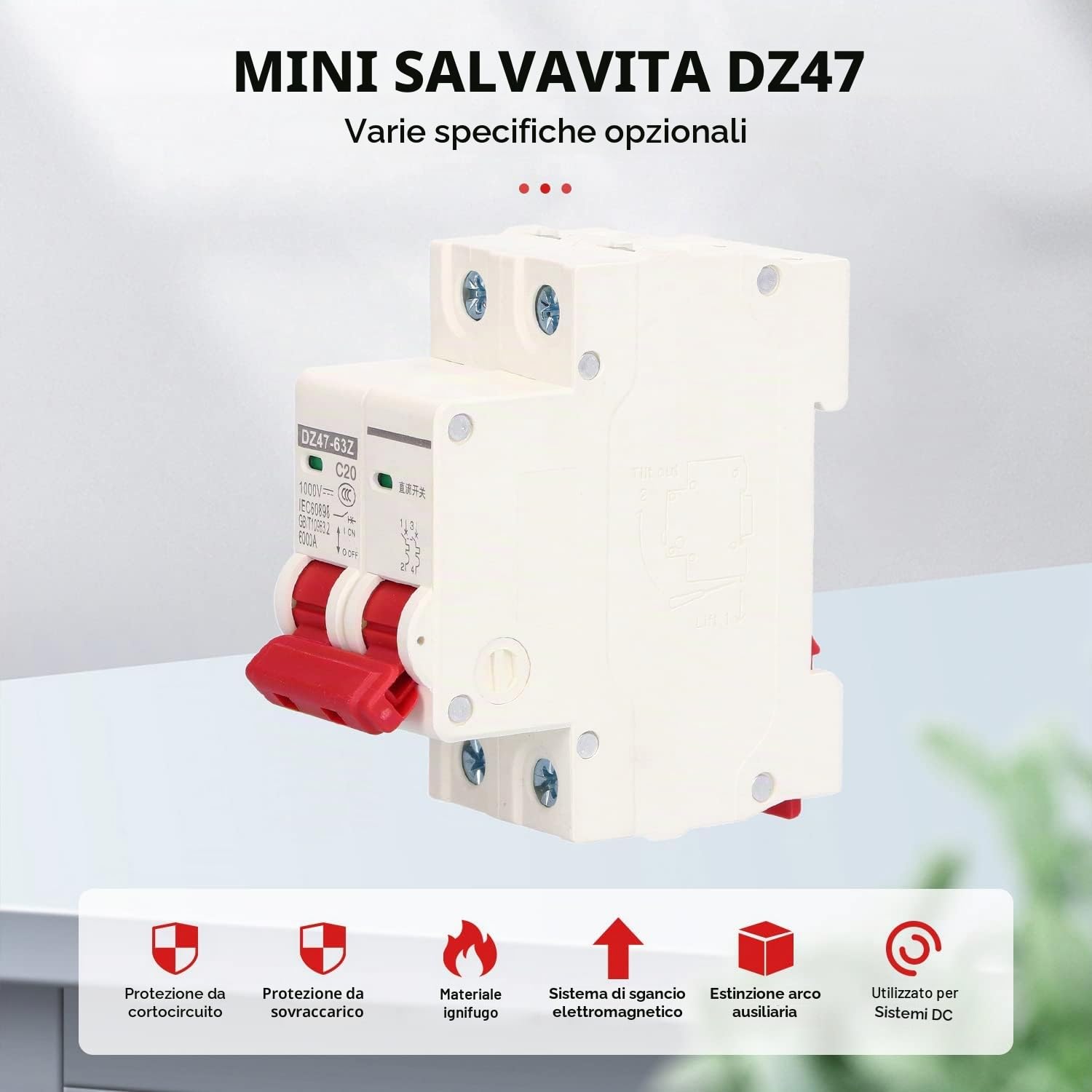 4 pezzi Interuptore Magnetotermico,1000V DC 20A 2P,Interuptore Automatico Miniaturizzato,DIN Rail Overload Protection Air Switch Circuit Breaker per l'illuminazione Residenziale Distribuzione