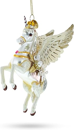 Adorno de Navidad de cristal de unicornio blanco