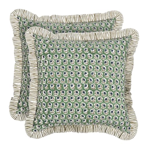 Ridhi Block Print Basil Green Throw Pillow Cover 16" x