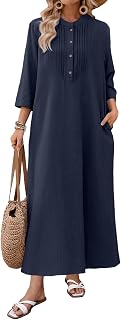 Autumn Solid Loose Long Maxi Dress Cotton Caftan