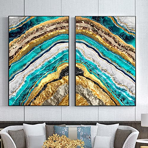 Peinture marbre or et bleu sur toile de qualité pour salon prestigieux
