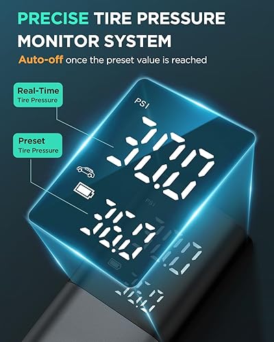Miniatura 6 de Compresor de aire portátil para inflador de neumáticos, bomba de aire de 150 PSI para neumáticos de automóvil con medidor de presión de neumáticos