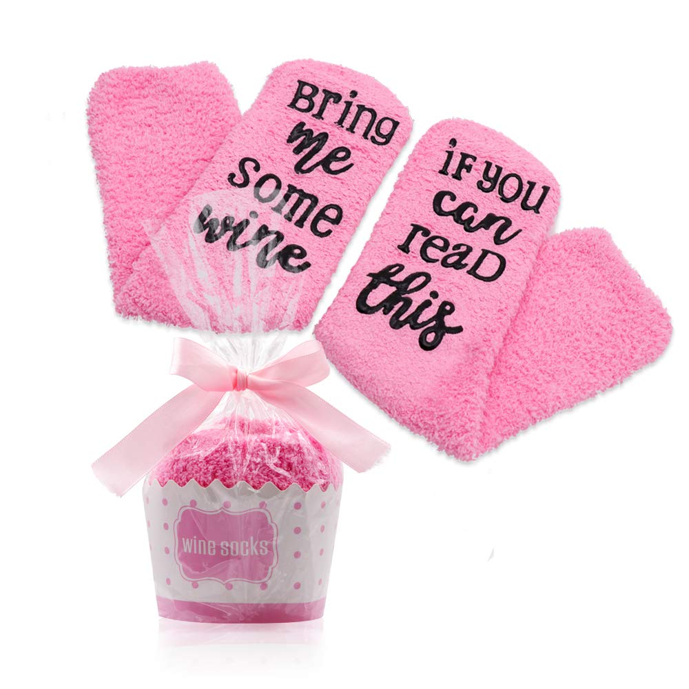 Nurkeen Wine Socks, Unique Wine Slippers for Women Medium, Soft Wine Gifts for Woman, Gift Socks with Cupcake Gift Packaging, Wine Socks Women love them - If You Can Read This Bring Me Some Wine Socks
