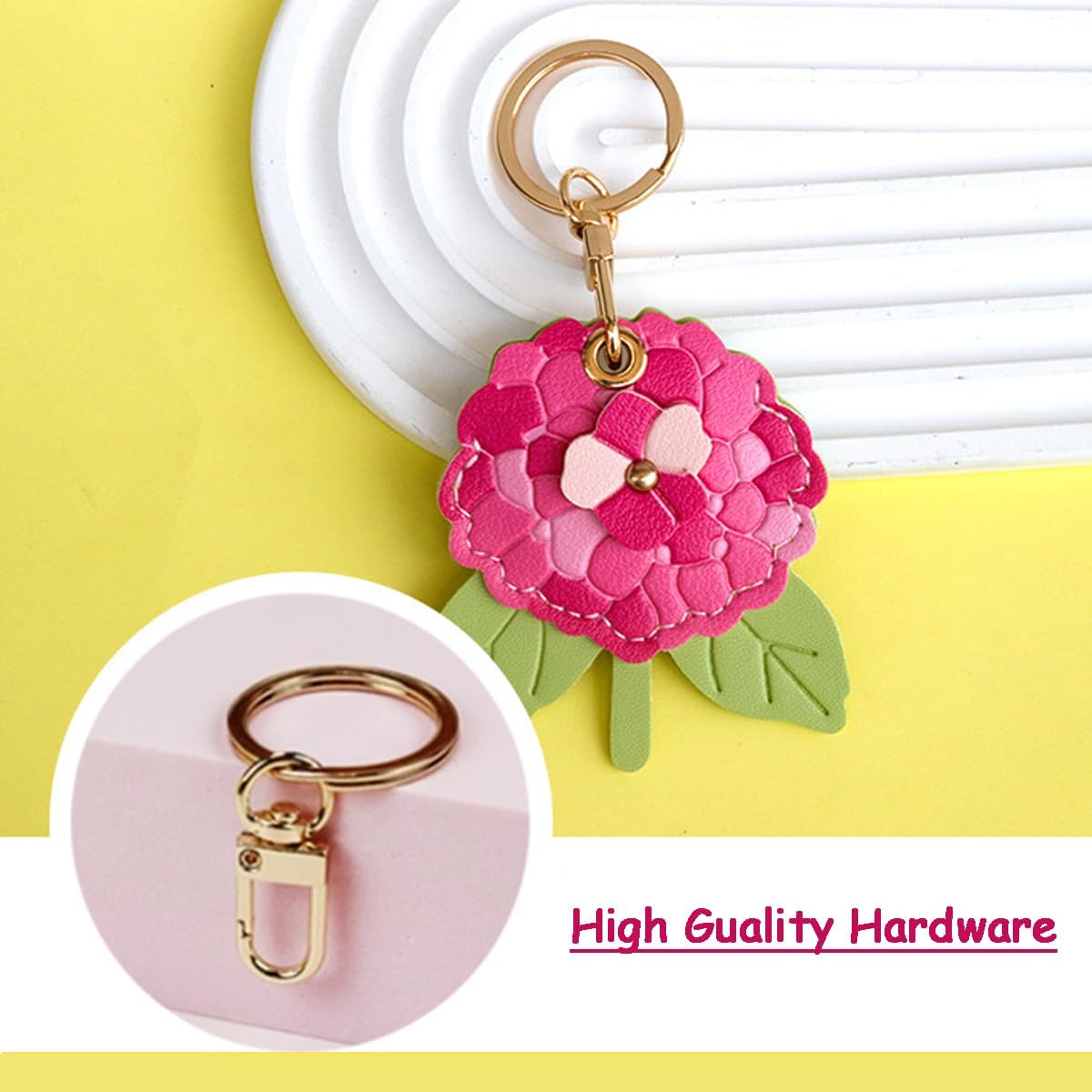 Leather Hydrangea Flower Keychain Pendant, Accessories Elegant Floral Key Chains for Women Men Wallet Purse Charms - Image 6