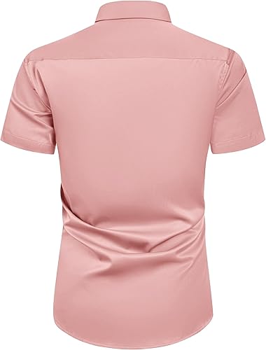 Miniatura 177 de Alimens & Gentle - Camisas de vestir con bolsillo y manga corta, de color liso y sin arrugas, estilo casual con botones, para hombres