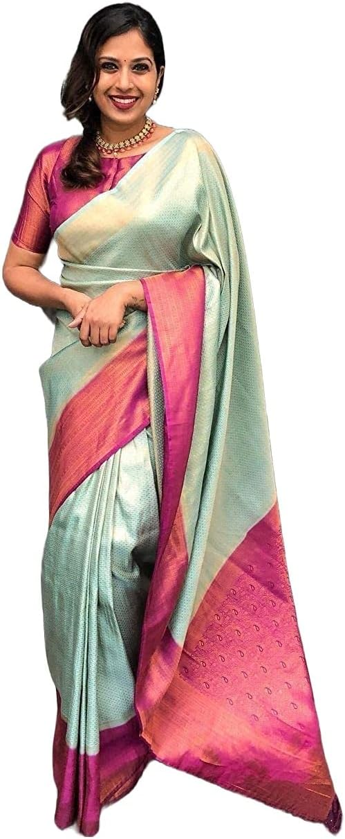 FIBREZAWomen's Cotton Banarasi Kanjivaram Soft Silk Saree With Blouse Piece