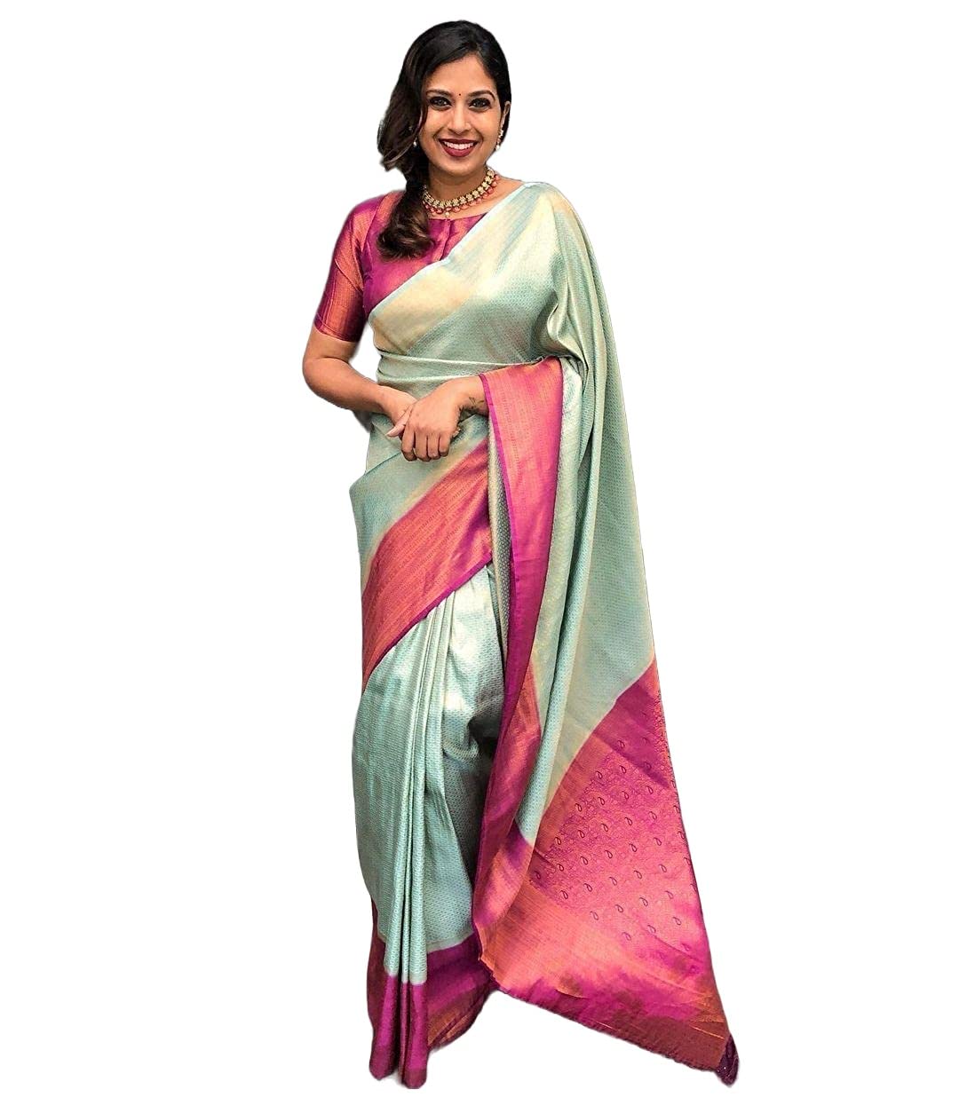 FIBREZAWomen's Cotton Banarasi Kanjivaram Soft Silk Saree With Blouse Piece