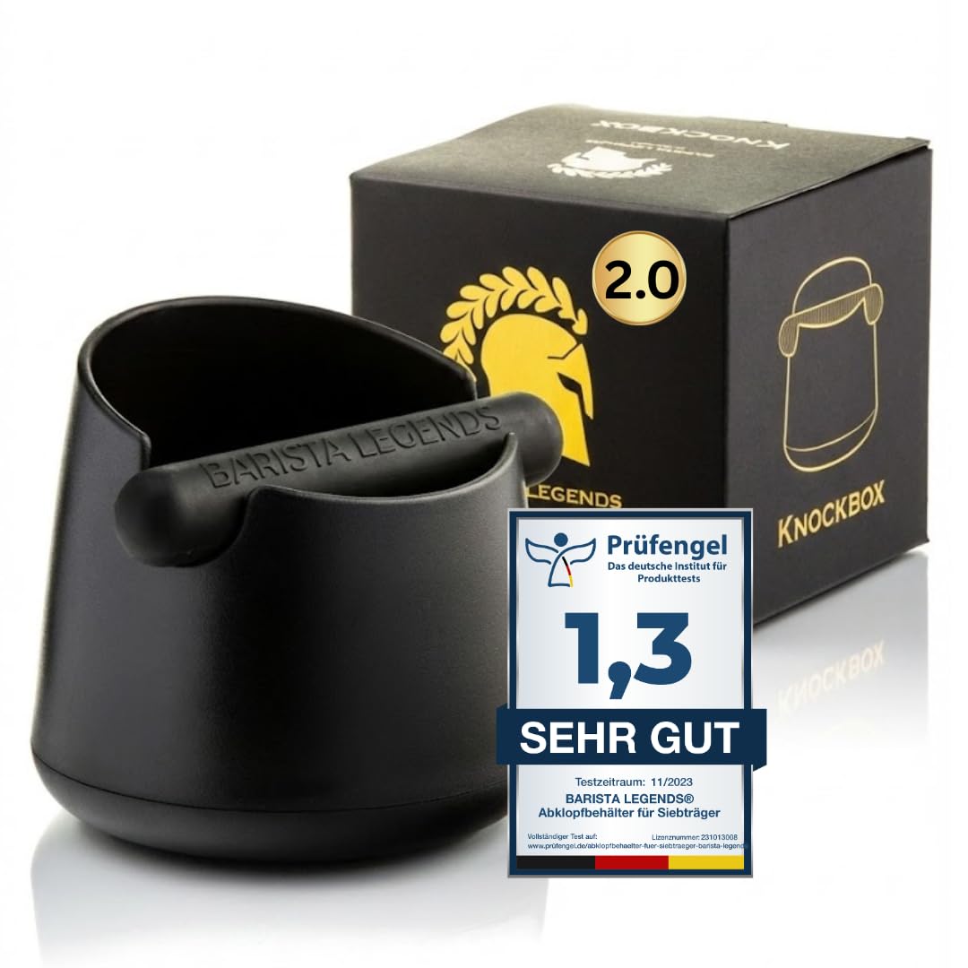 Barista Legends® Abklopfbehälter für Siebträger [Schwarz] - Knock Box Espresso mit geräuscharmer Abschlagstange - Kaffeesatz Abschlagbehälter für Siebträger - Geeignet als Barista Zubehör