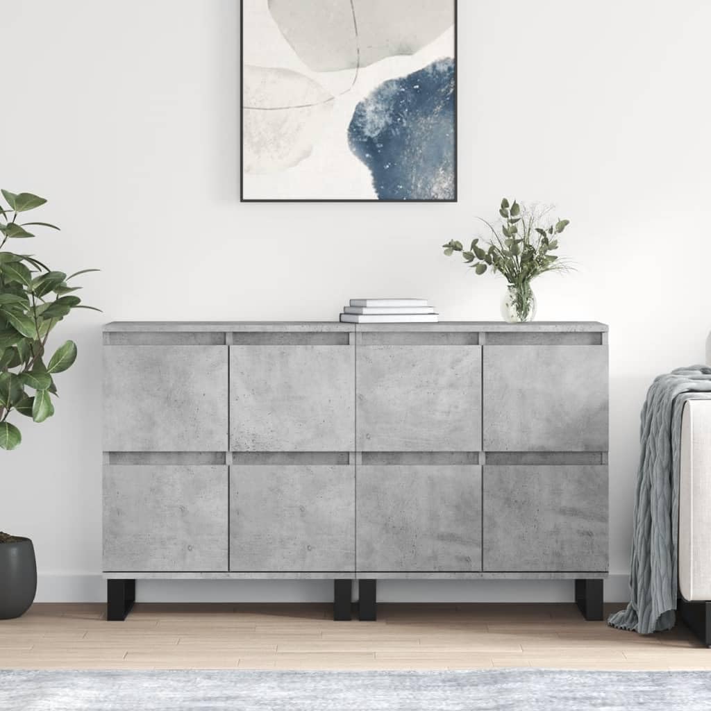 Credenza Legno Multistrato,Mobile Ingresso Corridoio Armadietto Compatto L'armadio Laterale Mobile Da Esterno Balcone Elegante Armadietto,Credenze 2 pz Grigio Cemento in Legno Multistrato