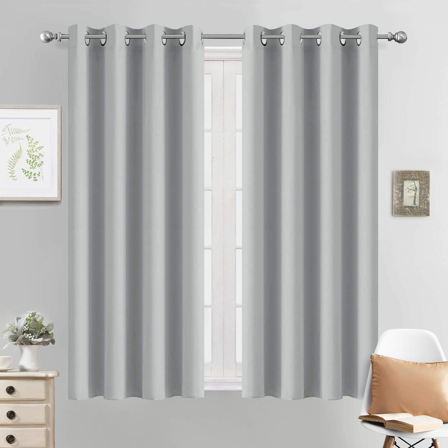 Yakamok Room Darkening Window Drapes Thermal Insulated Light Blocking Grommet Blackout Curtains for Bedroom(52Wx54L,Light Grey,2 Panels) 52"W x 54"L (Pack of 2) Light Grey