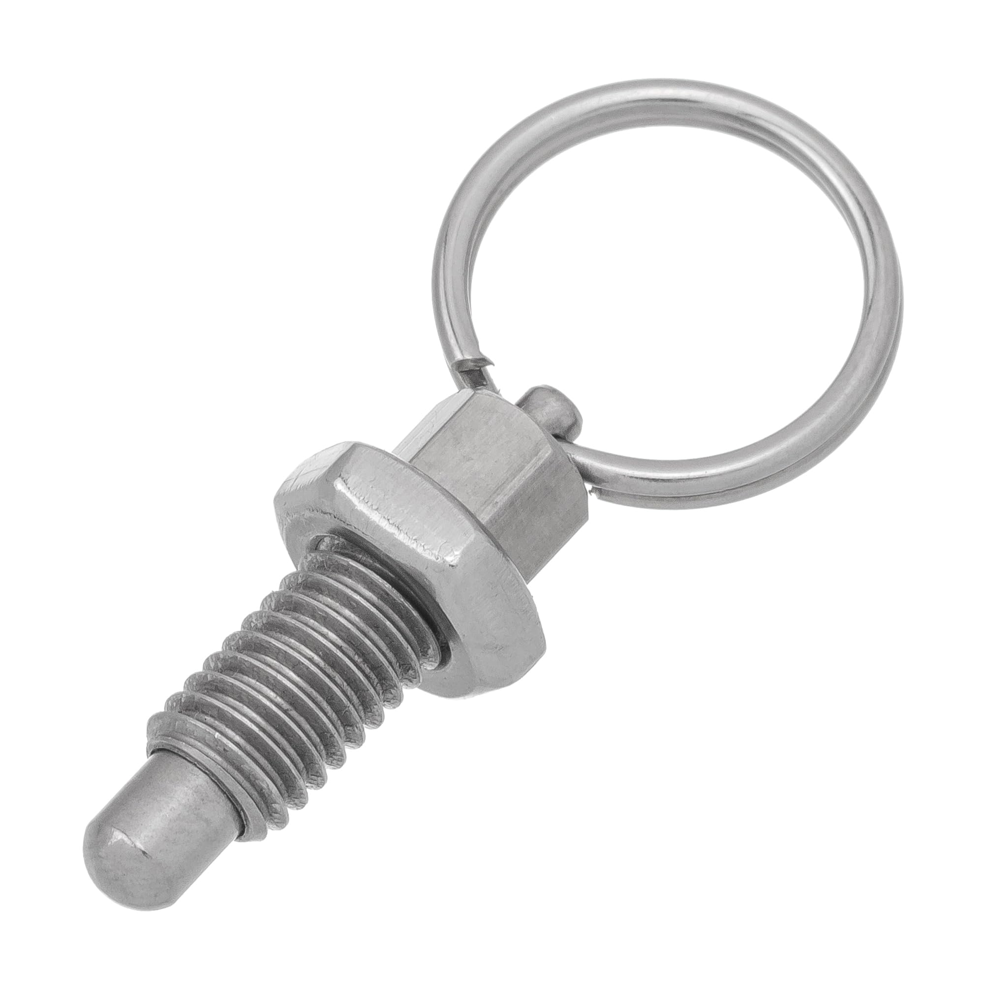 HALLMERS M6 x 12mm Thread 4mm Pin Diameter Ball Head Indexing Spring Plunger with Pull Ring - Stainless Steel Retractable Locking Bolt Auto Stop Non Lock-Out Threaded Index Mechanism Accessory Tool
