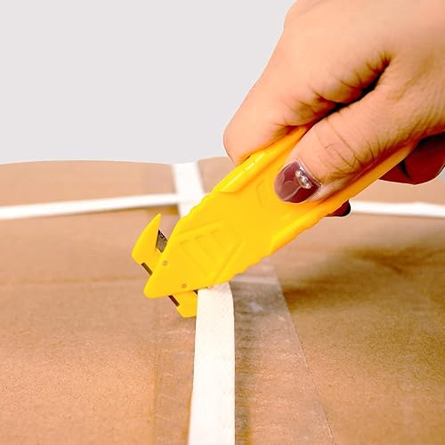 Miniatura 10 de Cortador de caja de seguridad de hoja de acero inoxidable, cortador de utilidad de seguridad para cartón cortado y paquete (amarillo-1 unidad)