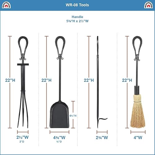 Miniatura 3 de Minuteman International Loop - Juego de herramientas para chimenea de hierro forjado de 5 piezas, grafito