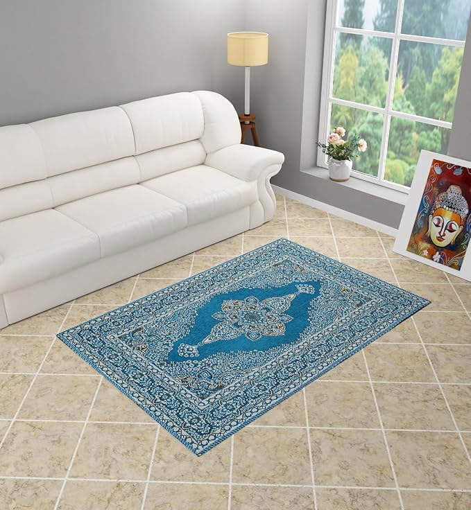 Premium Carpet & Rugs for Living Room Hall Kitchen 3X5 Feet | Floor Mat Carpet Rugs Mat Carpet Rug Runner for Bedroom Living Area Kalin Dari | Reactangular (Aqua)-image-5