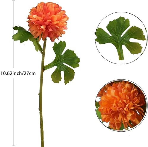 Wistart Orange Artificial Marigold Flowers Bulk Ball Flowers Bouquets Plastic Hydrangea Silk Flowers Arrangement For Halloween Home Party Decoration（Orange #TOP4