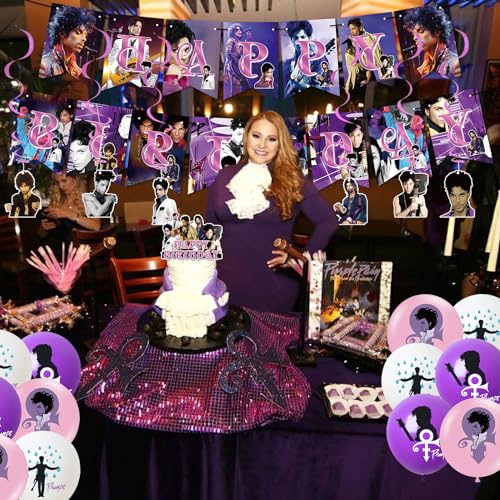 Image of Prince Singer Party Decorations, Rock Singer Theme Birthday Banner Honeycomb Centerpieces Hanging Swirls Party Latex Balloons for Fans Birthday Baby Shower Party Supplies