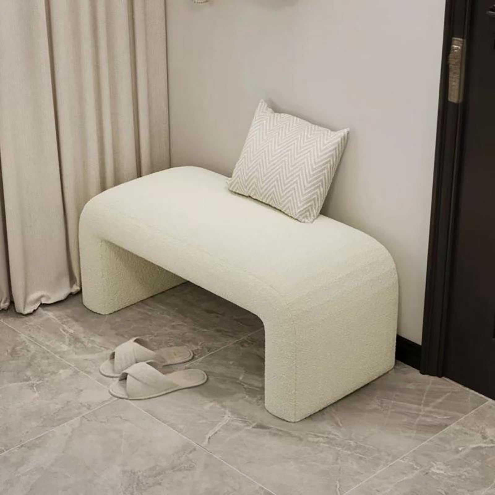 GDMDPTE Curved Solid Wood Entry Bench Upholstered Shoe Storage Ottoman Stylish Living Room Footrest Nightstand for Bedroom Hallway Lounge (31.5in 80cm White)