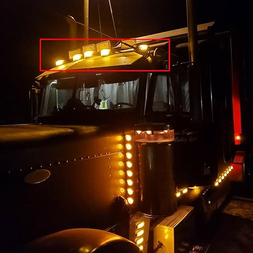 Miniatura 7 de 5 luces LED ámbar de 31 luces LED para techo de cabina con base cromada compatible con Peterbilt Kenworth Freightliner Volvo Mack