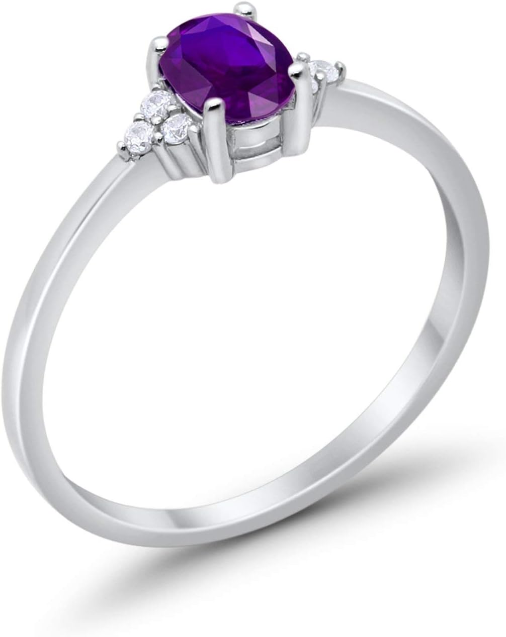 Blue Apple Co. Minimalist 7mm Oval Cubic Zirconia Trillium Solitaire Ring Vintage Style Cartridge Ring Statement Wedding Engagement Rings For Women 925 Sterling Silver Gifts For Her