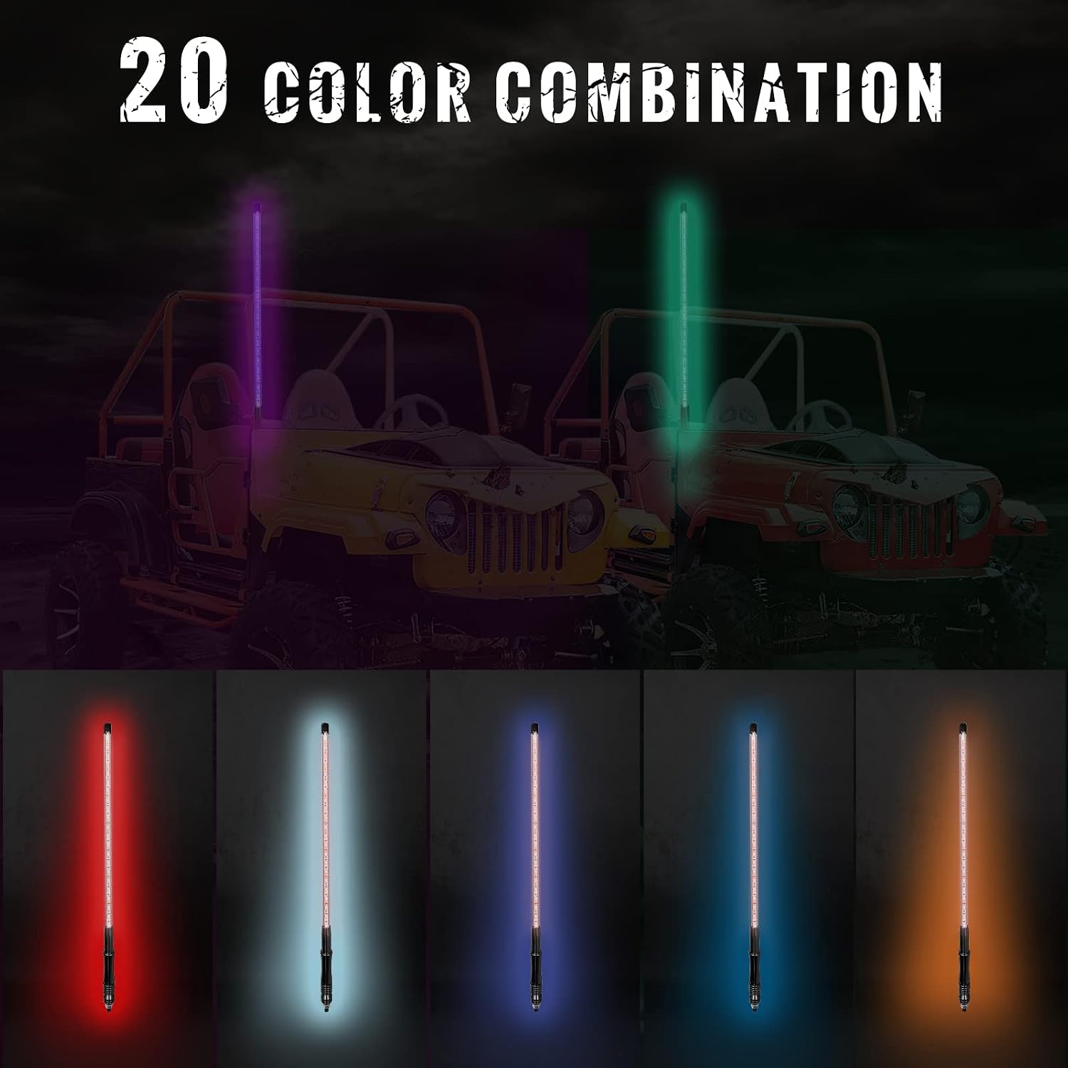JLP Inteded for 2PCS 5FT LED Whip Lights Antenna SeaDoo Polaris Can Am RZR Kawasaki Yamaha Flag Ranger