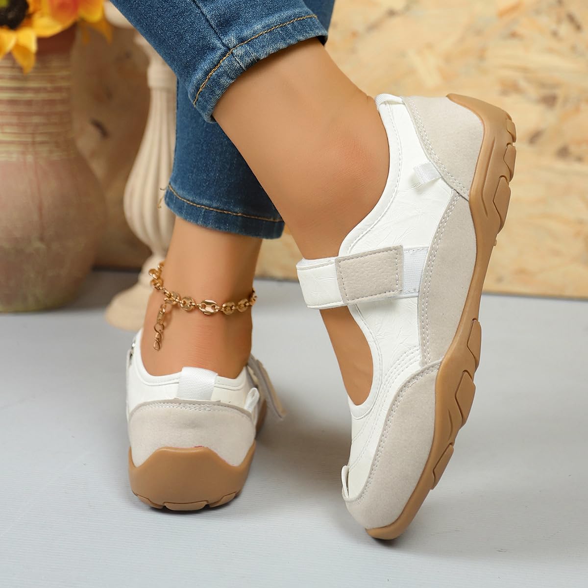 Scarpe da ginnastica Mary Jane da donna, in tela, casual, da passeggio, bianco, 38.5 EU | Scarpe da ginnastica da donna Mary Jane, leggere, con cinturino regolabile, comode scarpe da passeggio