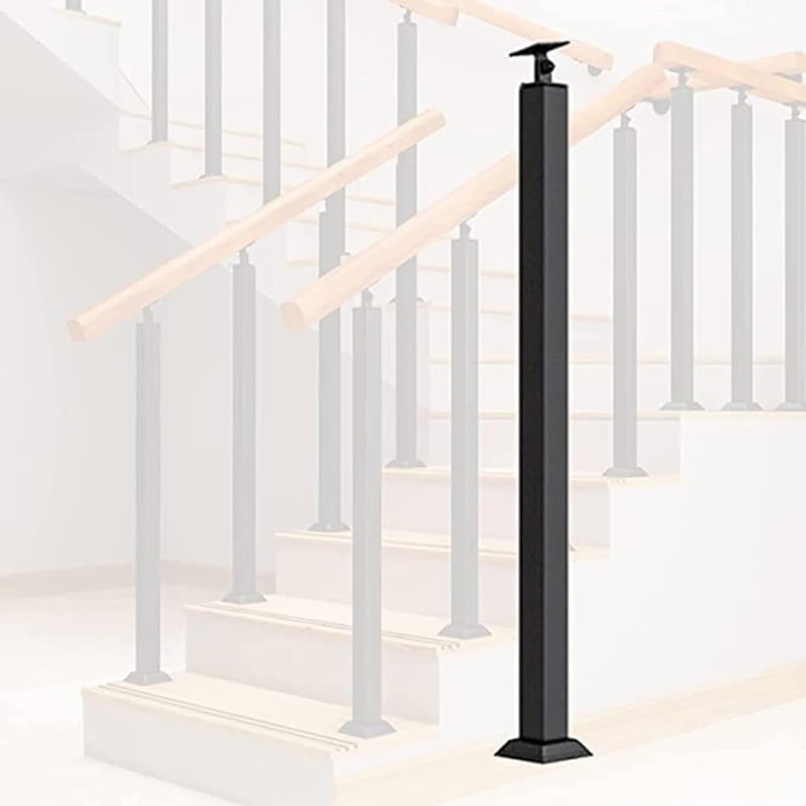 Wrought Iron Railing Spindles Kit, Black Stair Handrails Baluster Posts, Non-Slip Deck Balustrade Square Stair Railings, Floor Mount Hand Rail Support Rod(1pcs,95cm/37.4in)