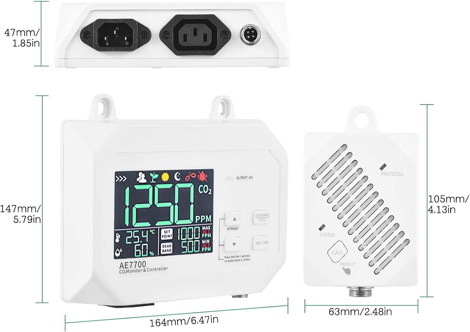 CO2 Monitor & CO2 Concentration Tester 0~9999ppm Measuring Range with Human & Plant Mode High Sensitive Wall-mounted Carbon Dioxide Quality Monitor Detection Conte