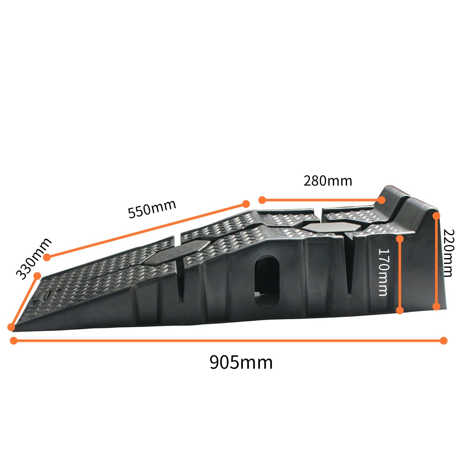 Rampa di carico in plastica, 2,5 tonnellate, 2 pezzi, 90 x 33 x 22 cm, colore nero, piattaforma di sollevamento, rampa di carico