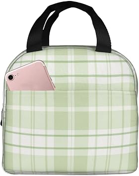 Lunch Bag Pastel Green Buffalo Check Plaid Insulated Lunch Box Cooler Tote for Adults Student Boys Girls Women Men Work Office School Picnic Beach Reusable Lunchbox Over 3 Years Old