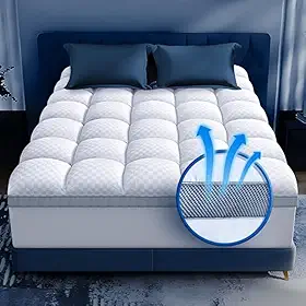 Topper King de espuma viscoelástica premium para ultra conforto, travesseiro de pelúcia de 5 cm com laterais de malha de ar respirável, capa de colchão macia com bolso profundo para colchões de 15 a