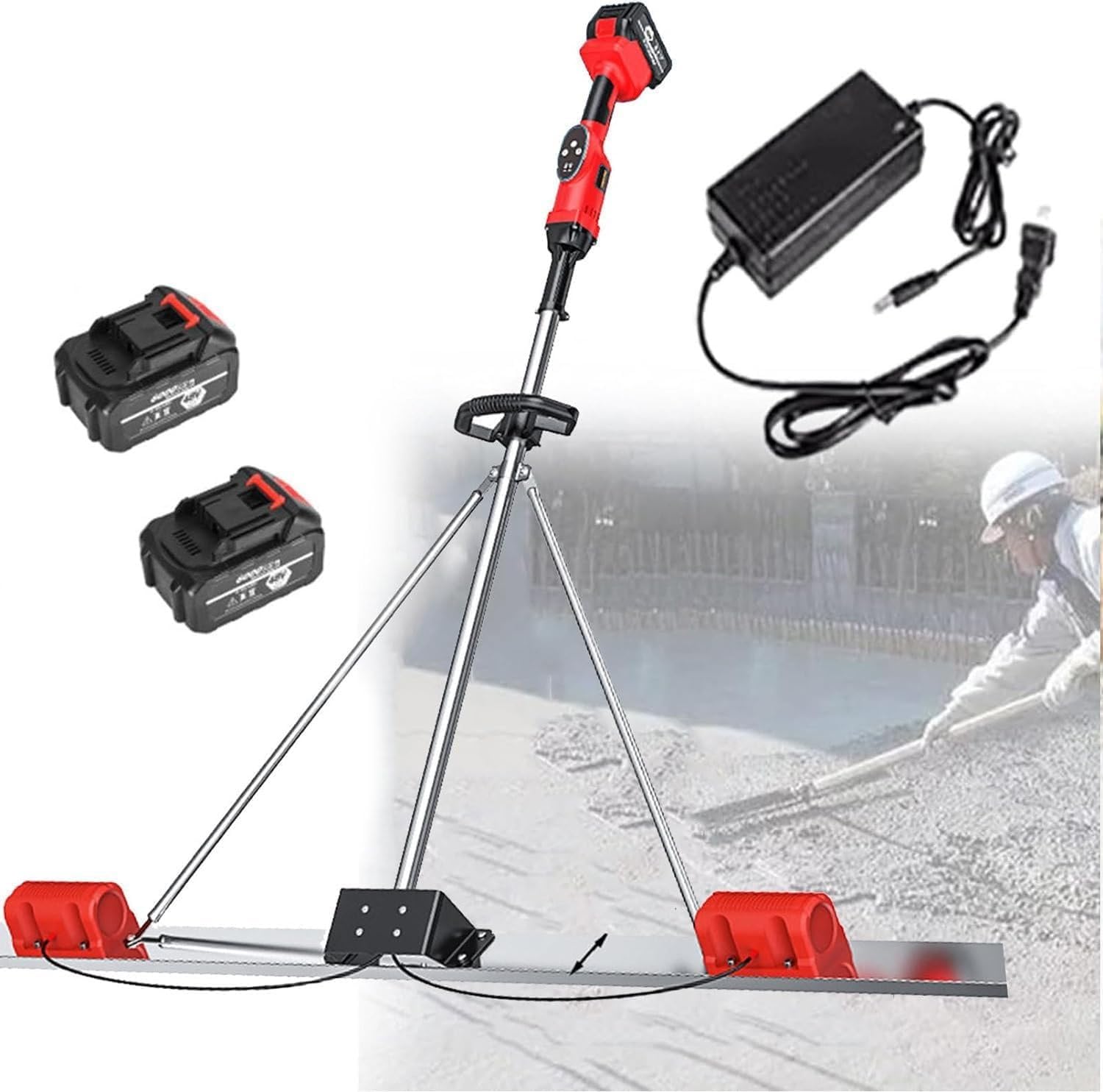 Senodon 2 Batteries Concrete Vibrating Tool, Leveling Tamper Ruler, 21V 6000Rpm, 1.5/1.8/2M Stainless Steel Board, 7500Mah Large-Capacity Battery Cruising 3 Hours