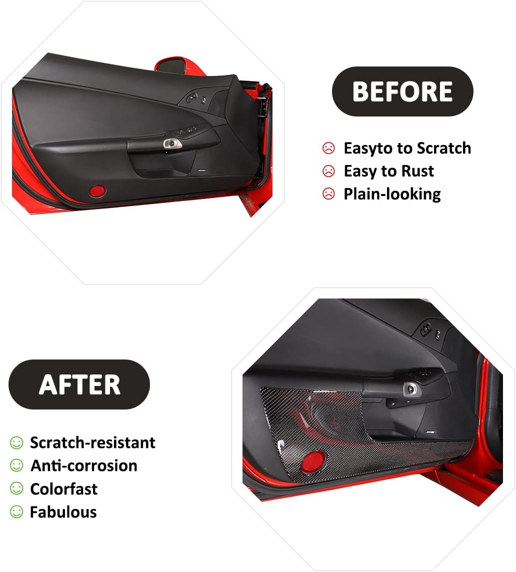 Carbon Fiber Interior Door Decoration Panel Cover Trims For Chevrolet Corvette C6 2005-2013 Car Door Anti-kick Panel Sticker Accessories (Black)