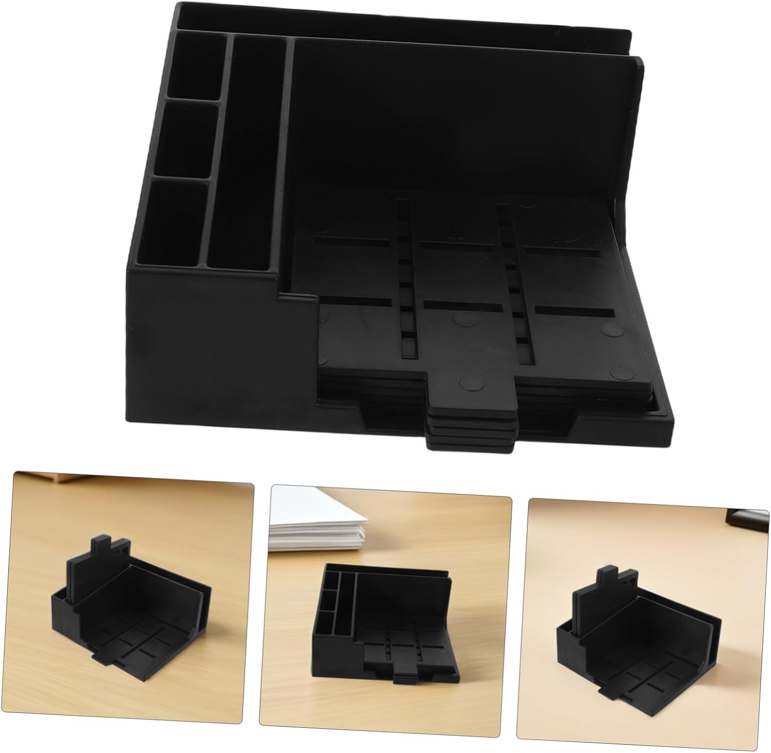 Alipis Note Holder with Template, 3x3 Inch Plastic Memo Pad Storage Box, Self-adhesive Note Dispenser for Office Desk Organization